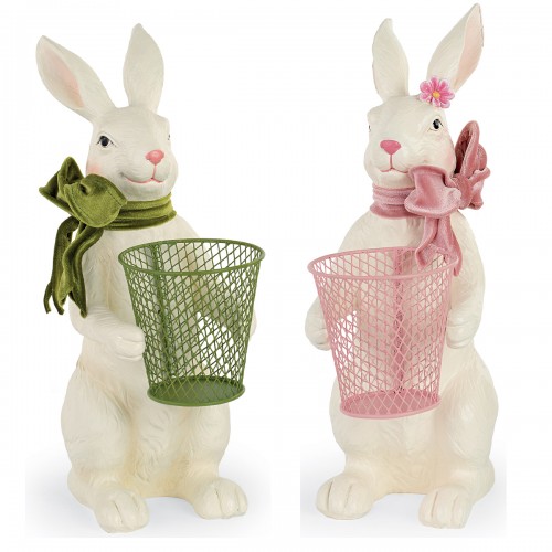 White rabbit with bow and basket